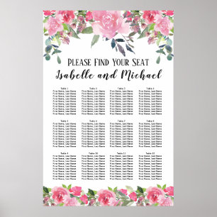 Pink Watercolor Floral 12-Table Seating Chart