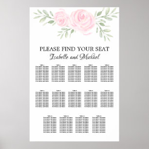 Pink Watercolor Floral 14-Table Seating Chart