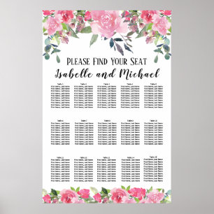 Pink Watercolor Floral 15-Table Seating Chart