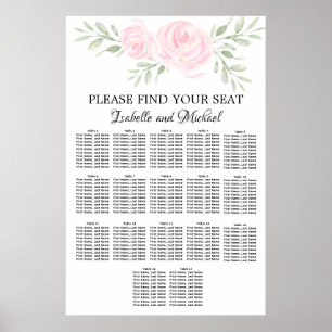 Pink Watercolor Floral 17-Table Seating Chart