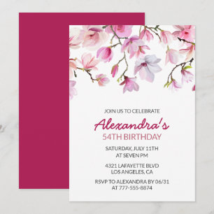 Pink Watercolor Floral 54th birthday invitation 