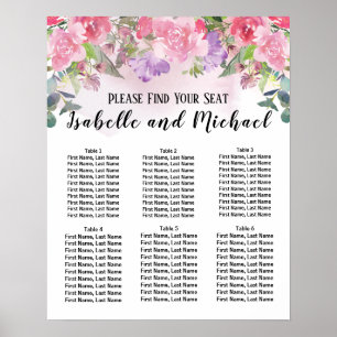 Pink Watercolor Floral 6-Table Seating Chart