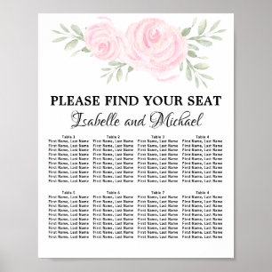 Pink Watercolor Floral 8-Table Seating Chart