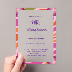Pink Watercolor Floral 90th Birthday Invitation