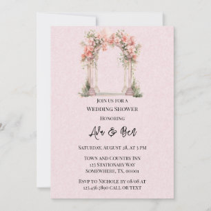 Pink Watercolor Floral Arch Church Wedding Shower Invitation