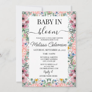 Pink Watercolor Floral Baby In Bloom Baby Shower Invitation