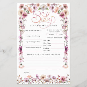 Pink Watercolor Floral Baby Shower Advice Sheet