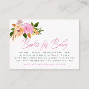 Pink watercolor floral Baby Shower Book Request Enclosure Card