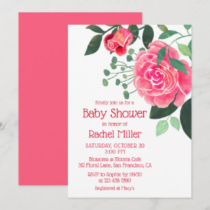 Pink Watercolor Floral Baby Shower Invitation