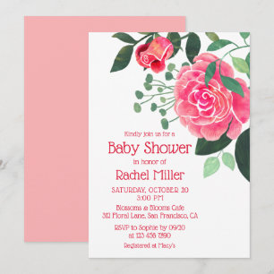 Pink Watercolor Floral Baby Shower Invitation
