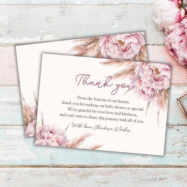 Pink Watercolor Floral Baby Shower Thank You Card (Creator Uploaded)