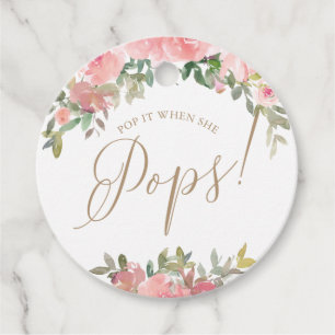 Pink Watercolor Floral Baby Shower Wine Bottle Favour Tags