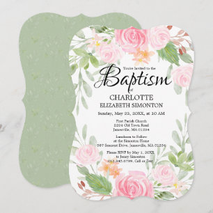 Pink Watercolor Floral Baptism Invitations