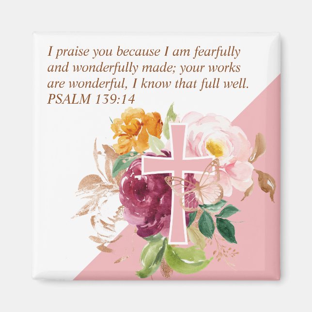 Pink Watercolor Floral Bible Verse Magnet (Front)