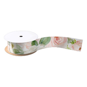 Pink Watercolor Floral Blushing Blooms Satin Ribbon