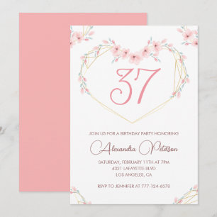 Pink Watercolor Floral Boho 37th birthday Invitation