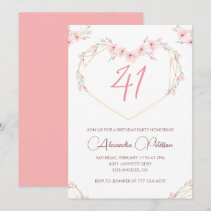 Pink Watercolor Floral Boho 41st birthday  Invitation