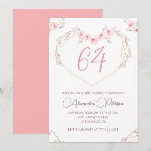 Pink Watercolor Floral Boho 64th birthday  Invitation