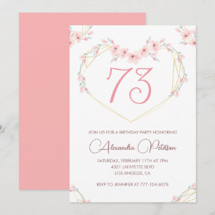 Pink Watercolor Floral Boho 73rd birthday  Invitation