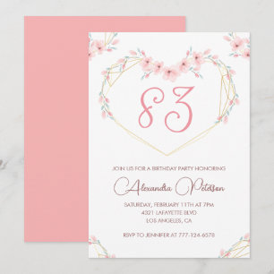 Pink Watercolor Floral Boho 83rd birthday  Invitation