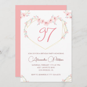 Pink Watercolor Floral Boho 97th birthday  Invitation