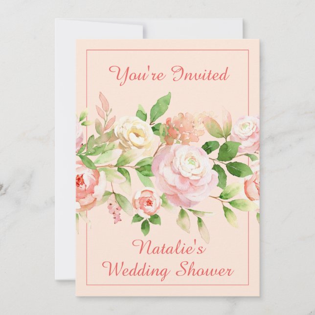 Pink Watercolor Floral Border Invitation (Front)