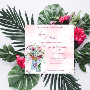  Pink Watercolor Floral Bouquet Wedding Invitation