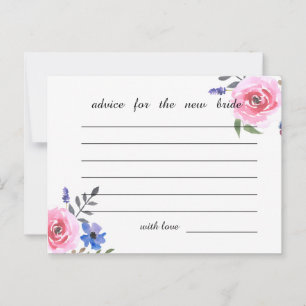 Pink Watercolor Floral Bridal Shower Advice Card