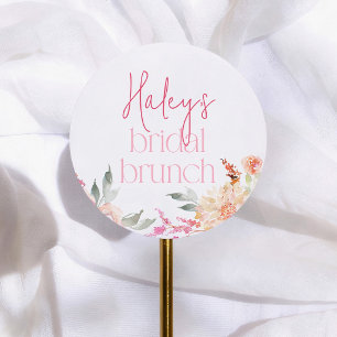 Pink Watercolor Floral Bridal Shower Favour Classic Round Sticker