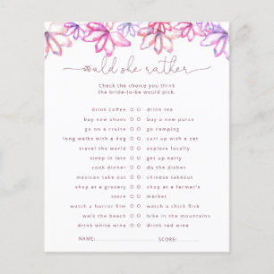 Pink Watercolor Floral Bridal Shower Game