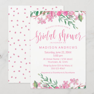 Pink Watercolor Floral Bridal Shower Invitation