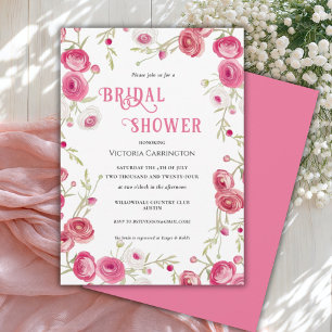 Pink Watercolor Floral Bridal Shower Invitation