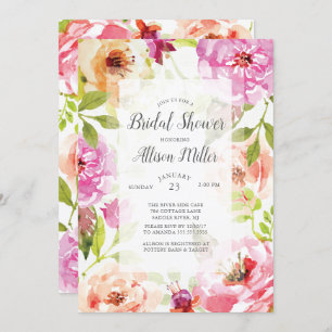 Pink Watercolor Floral Bridal Shower Invitation