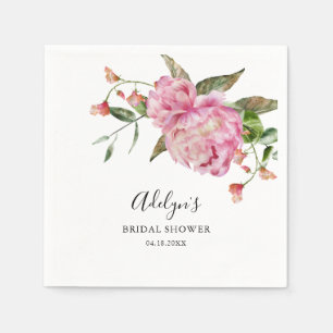 Pink Watercolor Floral Bridal Shower  Napkin