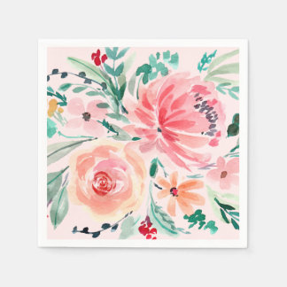 Pink Watercolor Floral Bridal Shower Napkin