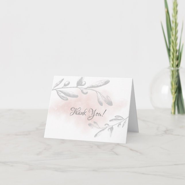 Pink Watercolor Floral Bridal Shower Thank You Card (Front)