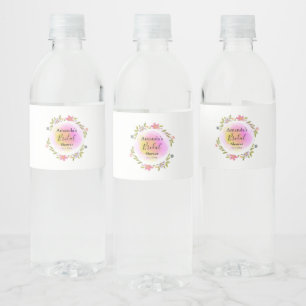 Pink Watercolor Floral Bridal Shower Water Bottle Label
