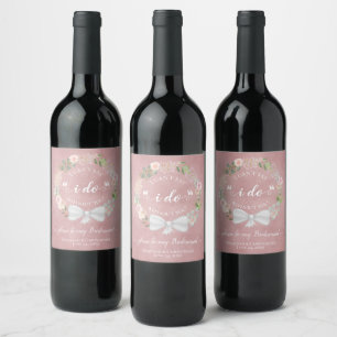 Pink Watercolor Floral Bridesmaid Proposal Wedding Wine Label