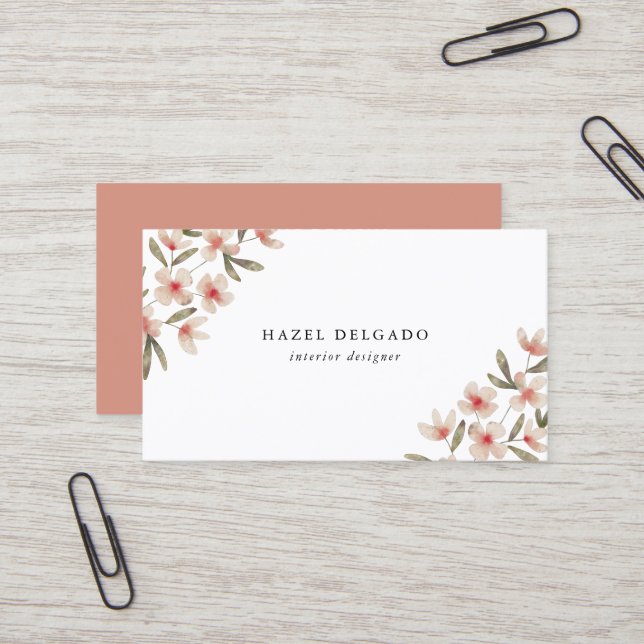 Pink Watercolor Floral Business Card (Front/Back In Situ)