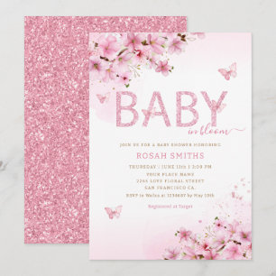 Pink Watercolor Floral Butterfly Girl Baby Shower  Invitation