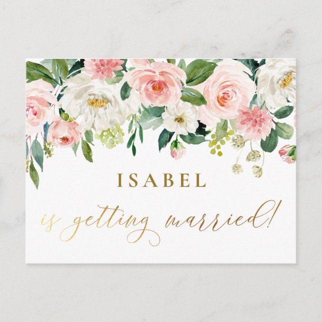 Pink Watercolor Floral Calligraphy Bridal Shower Postcard (Front)