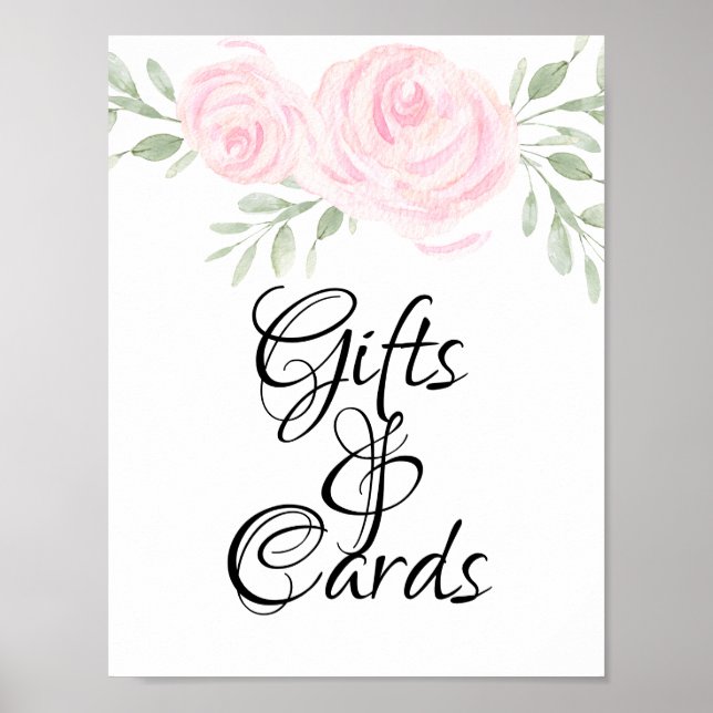 Pink Watercolor Floral Cards & Gifts Wedding Sign (Front)