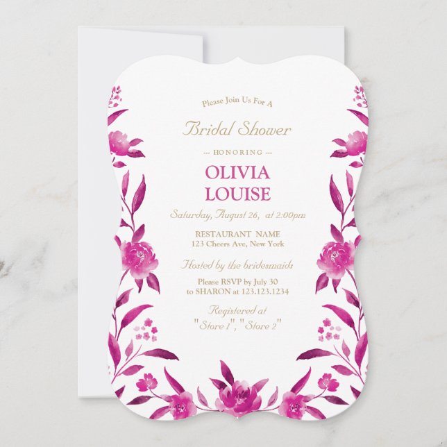 Pink Watercolor floral Chinoiserie bridal shower Invitation (Front)