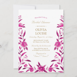 Pink Watercolor floral Chinoiserie bridal shower Invitation