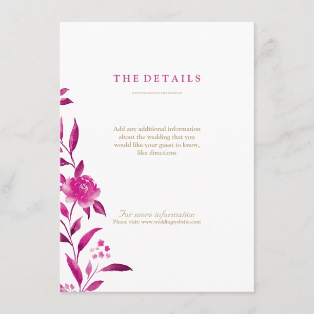 Pink Watercolor floral Chinoiserie Wedding details Enclosure Card (Front)