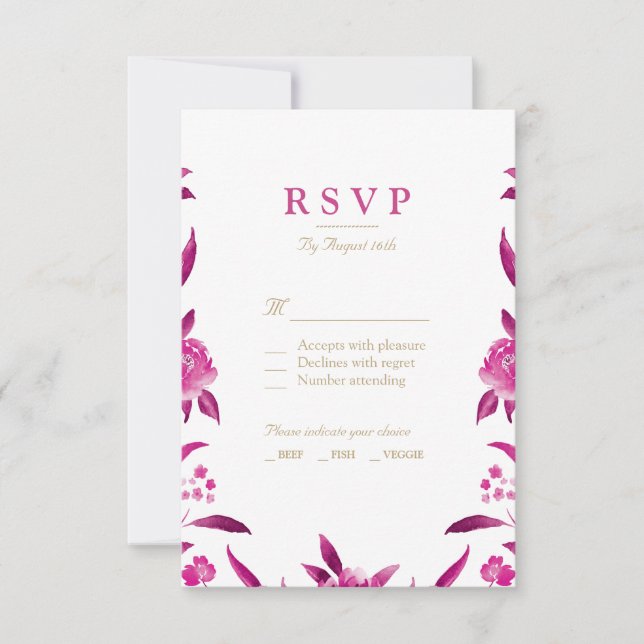 Pink Watercolor floral Chinoiserie Wedding RSVP (Front)