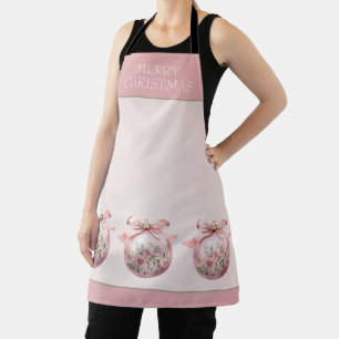 Pink Watercolor Floral Christmas Ornament Apron
