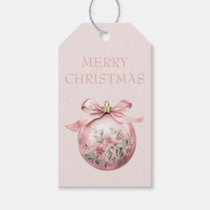 Pink Watercolor Floral Christmas Ornament Gift Tags