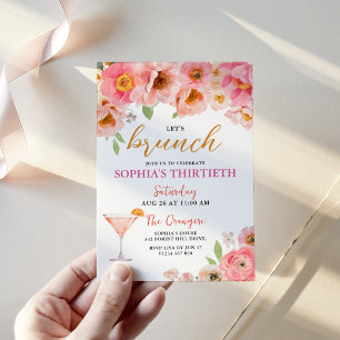 Pink Watercolor Floral Cocktail Birthday Brunch Invitation
