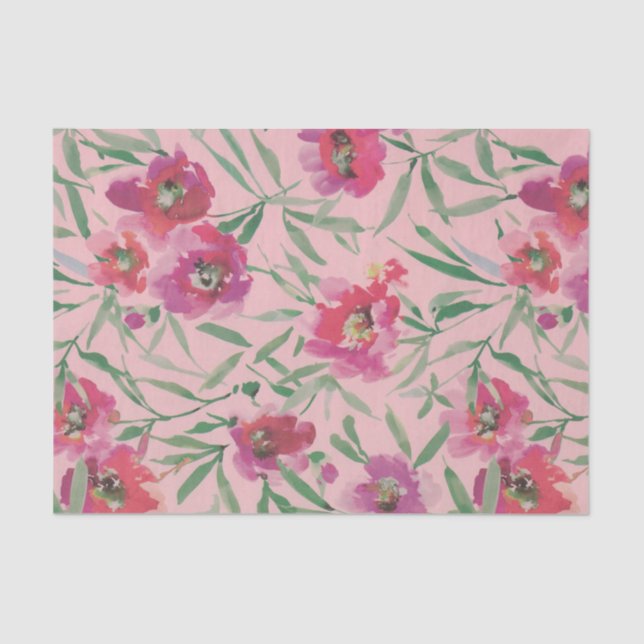 Pink Watercolor Floral collage of Flowers Tissue Paper (Front)